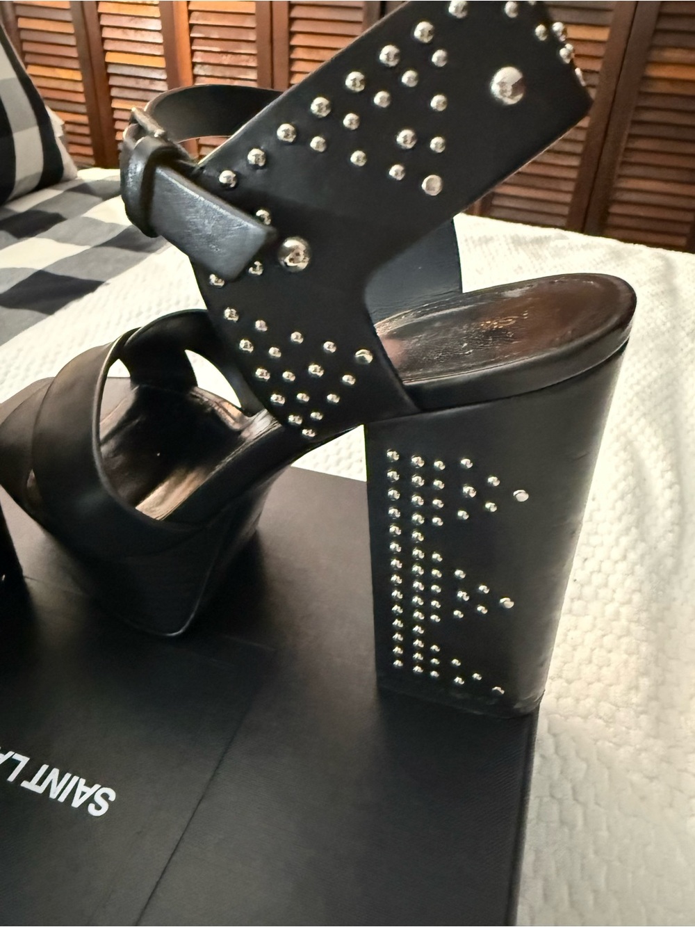 Saint Laurent Black Studded Platform Block Heels